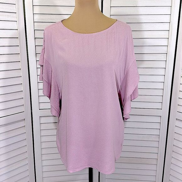 Chico's Top Size 1 (8) Flutter Sleeve Lightweight Flowy NWOT - Picture 3 of 11